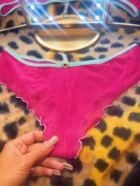Women’s Fuchsia Mesh Bikini Panty with Aqua Trim used and well worn